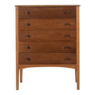 Midcentury Walnut Chest Of Drawers / Tallboy By W&T Lock Of Bath. Vintage Modern / Danish Style.