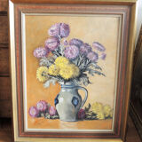 Huile sur bois encadrée et signée henri merlet : fleurs en vase