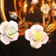 Golden metal chandelier with porcelain flowers, 50's