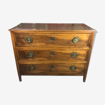 Louis Philippe period chest of drawers in walnut 3 drawers