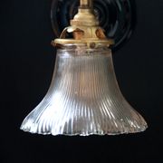 Holophane type prismatic glass wall lamp and brass gooseneck
