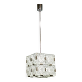 1970s Czech Geometric Pressed Glass and Chrome Cube Pendant Light