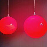 Large vintage pendant lamp in red opaline, 1970s