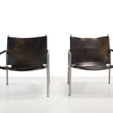 Set of black leather SZ02 armchairs by Martin Visser for t Spectrum