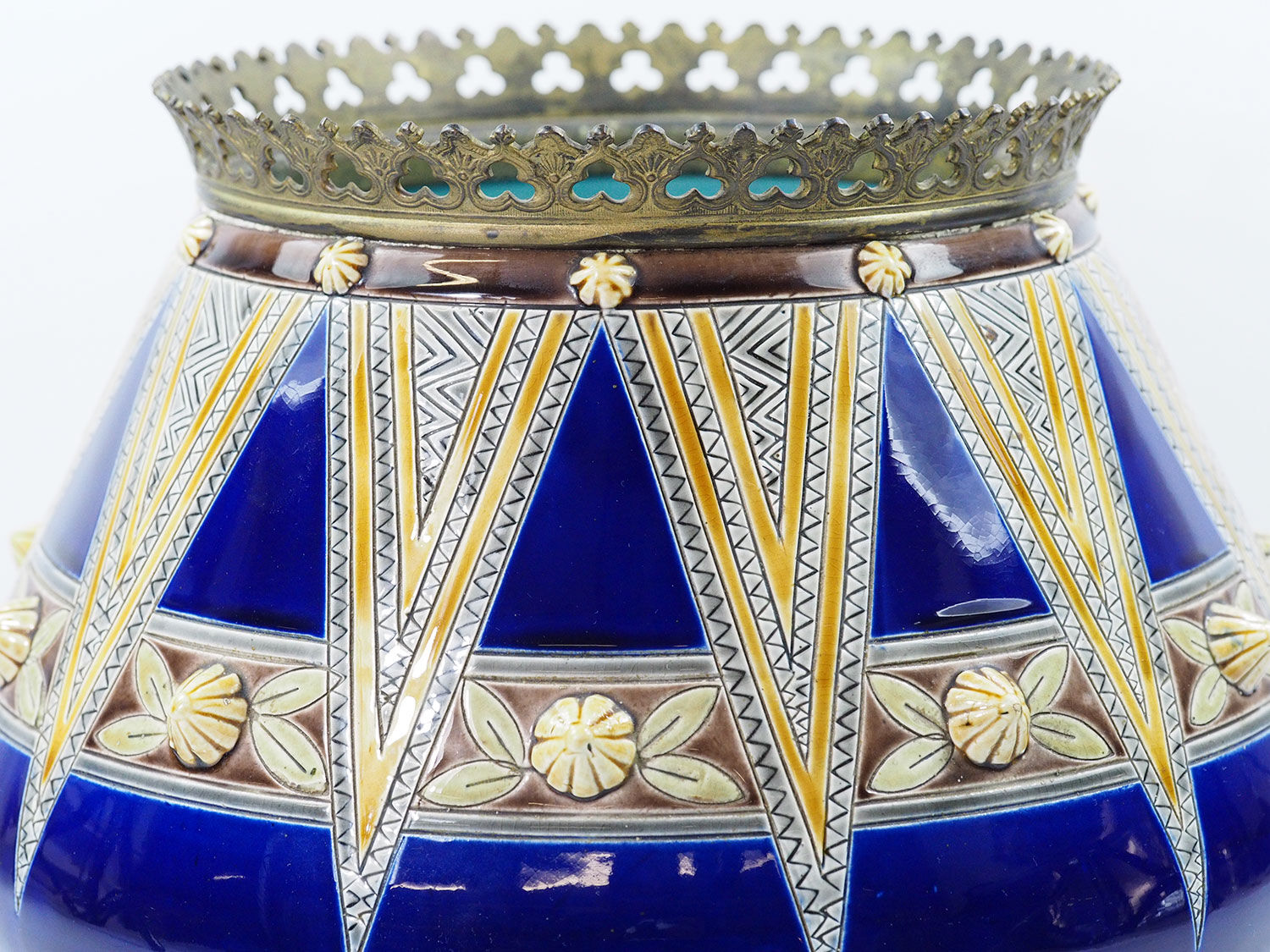 Antique Sarreguemines Majolica and bronze planter-19th century