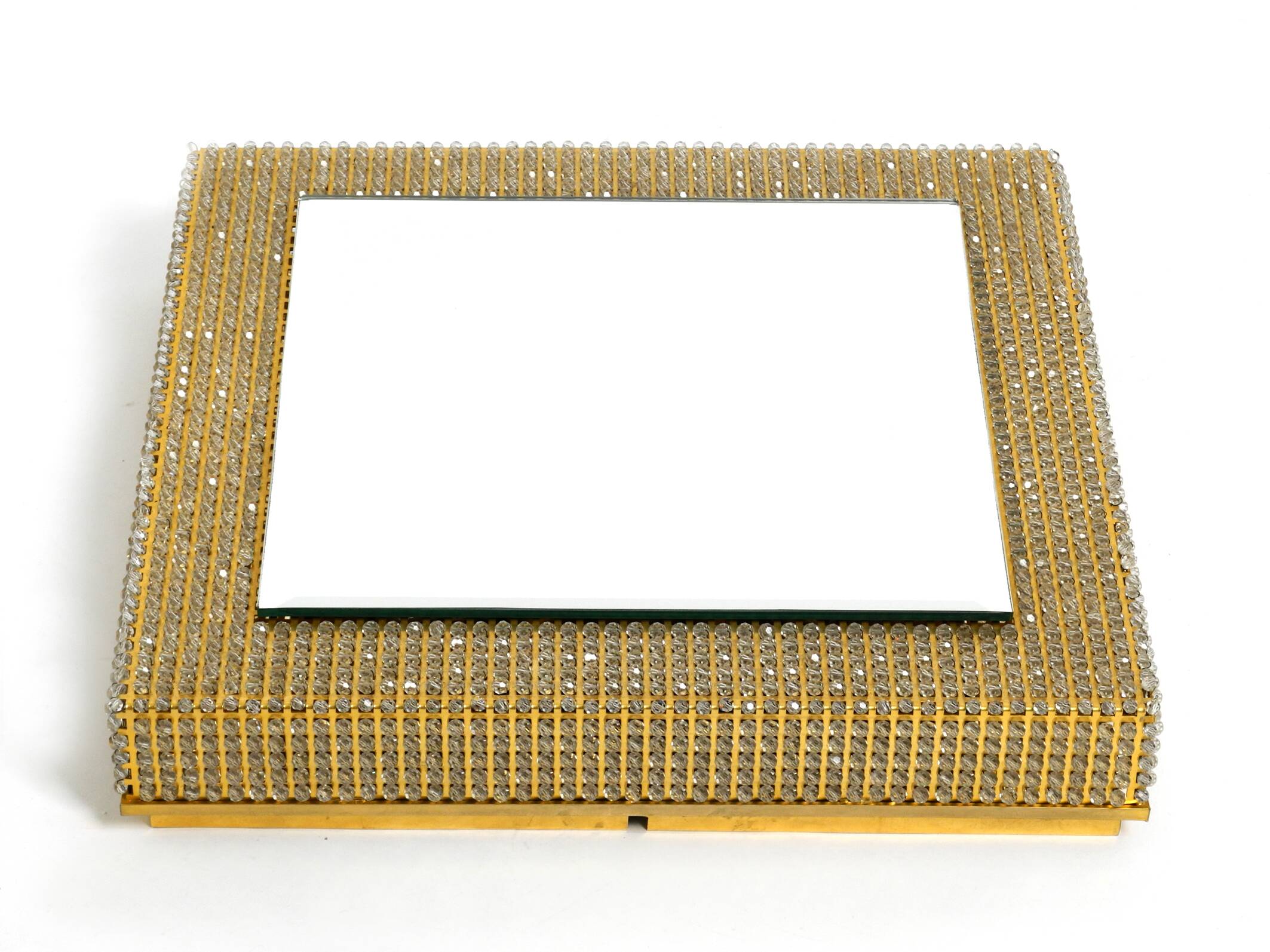 1960s brass wall backlit mirror, frame with glass beads by Palwa