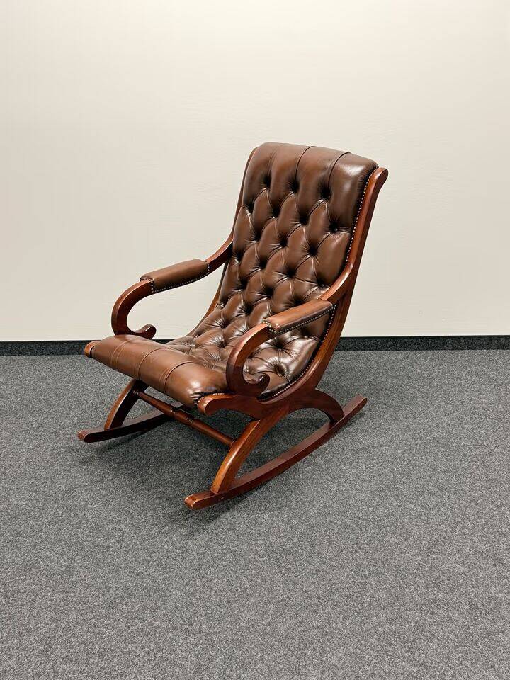 Chesterfield Brown Leather Rocking Chair