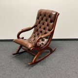 Fauteuil à bascule Chesterfield en cuir marron