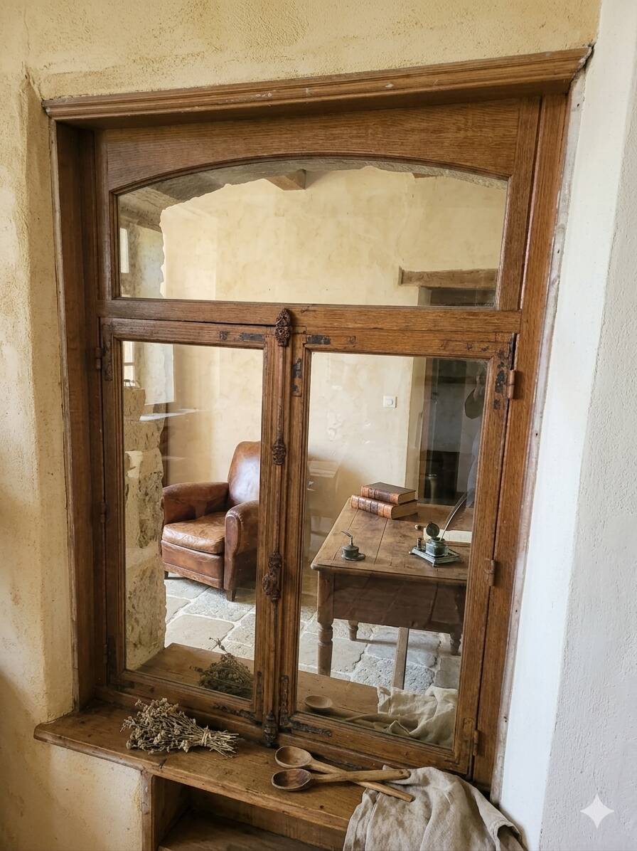 Pair of solid oak windows from the early 20th century.