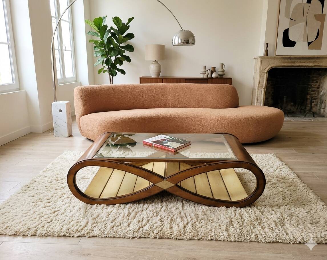 Sculptural coffee table "Infinity" in curved wood – Vintage 1970 design