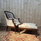 Bergère gondole Louis XVI avec son repose-pied en acajou