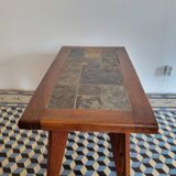 Brutalist coffee table wood and slate