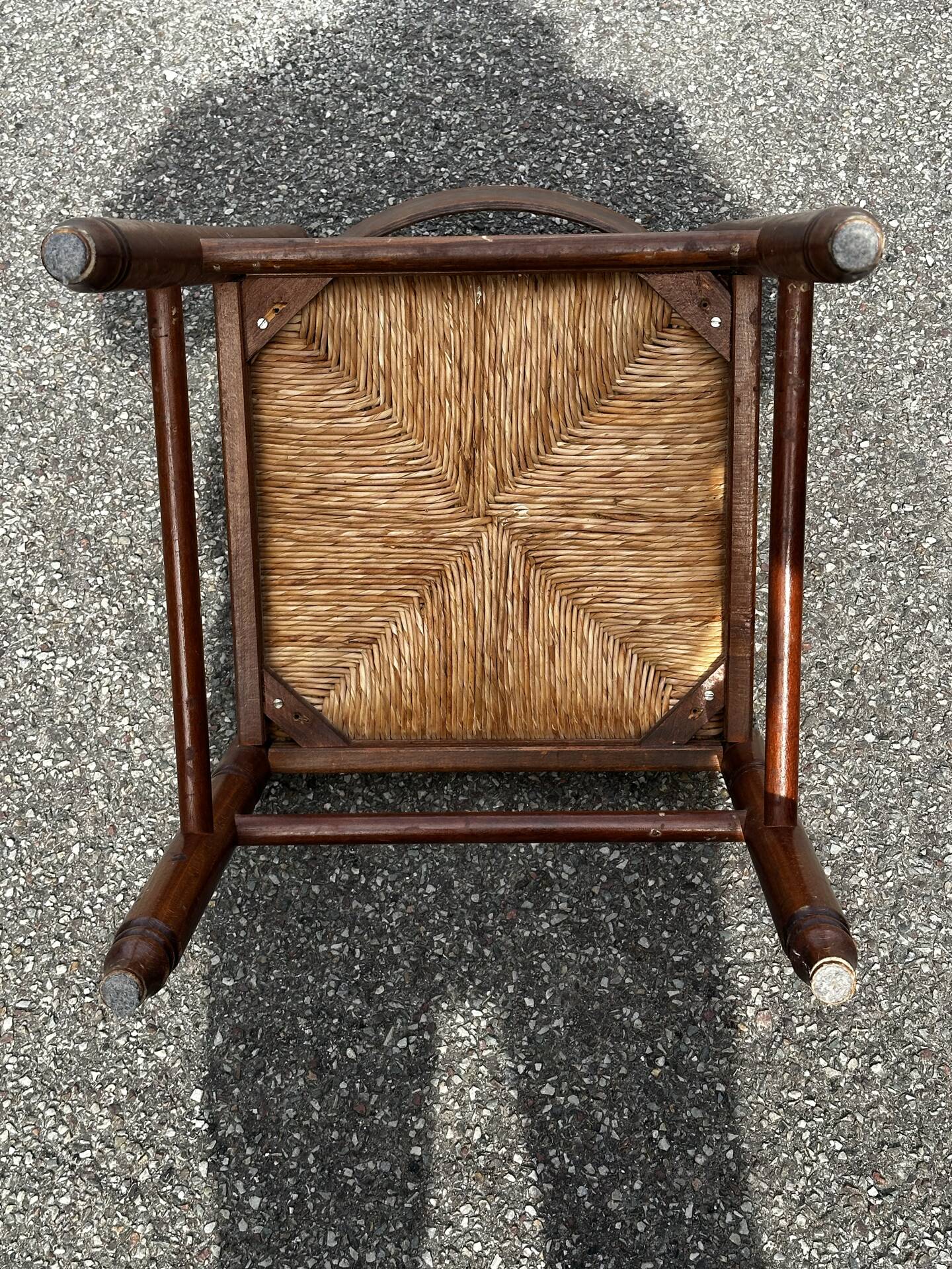 Set of 3 vintage wooden and straw chairs – 1950s