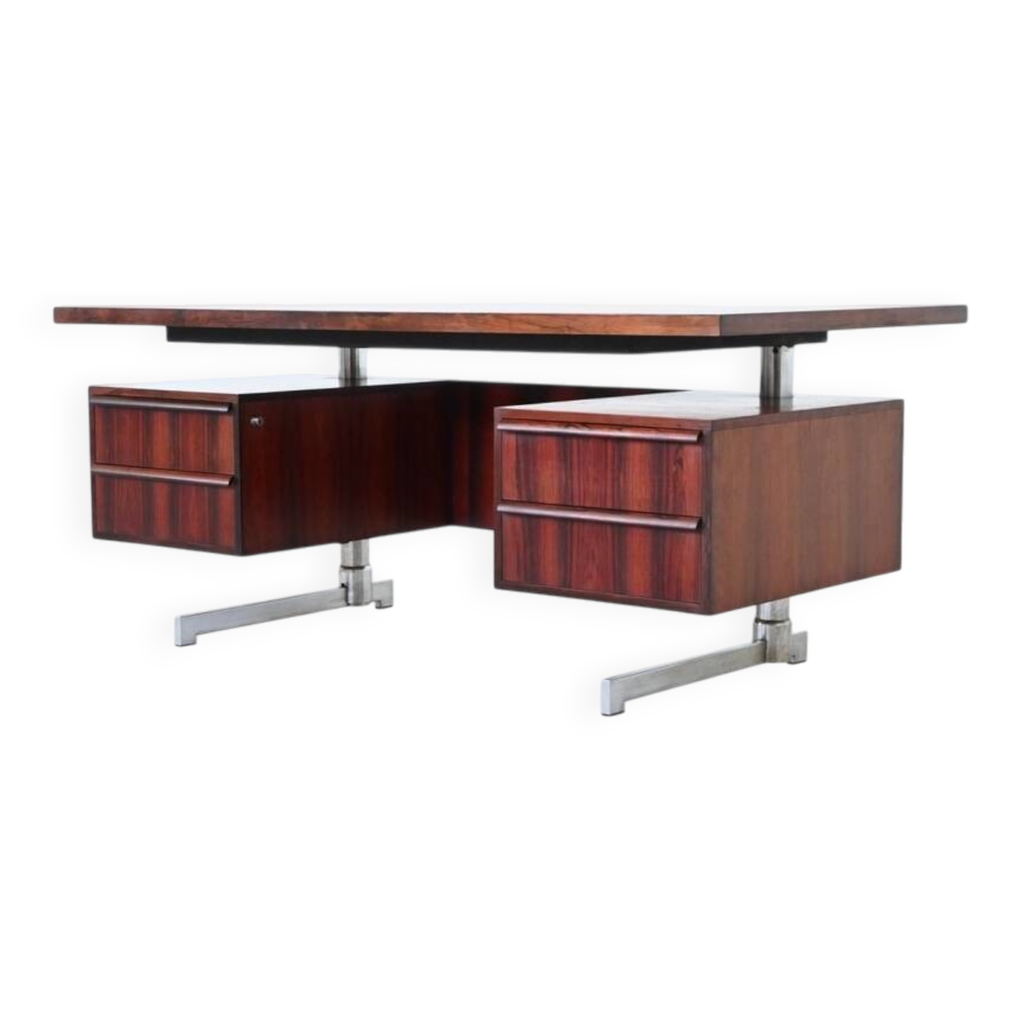 Danish floating writing desk in rosewood and chrome Denmark 1960