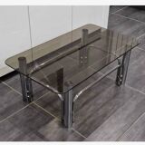 Coffee table in glass and chrome metal from the 70s