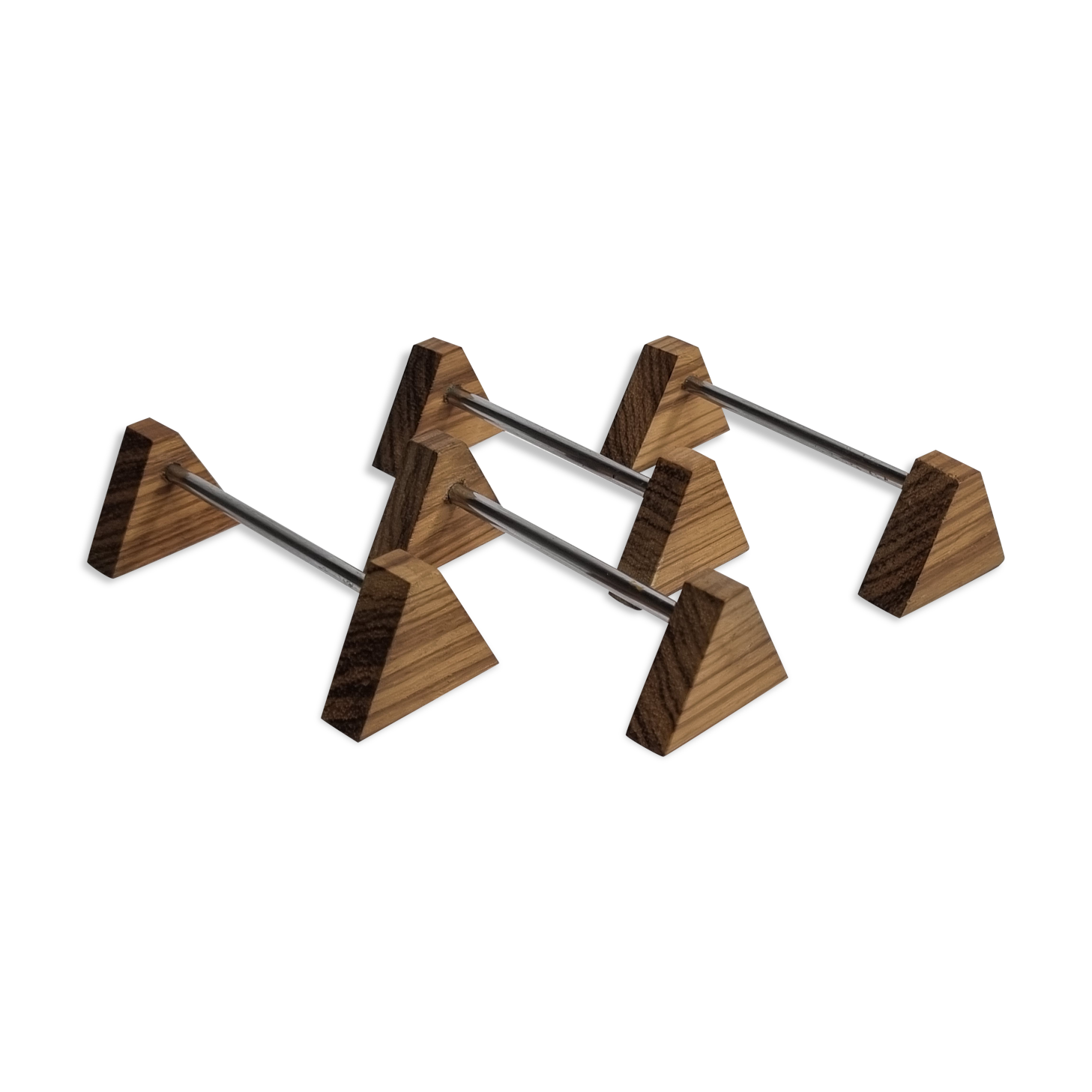 Set of four vintage metal and wood knife holders