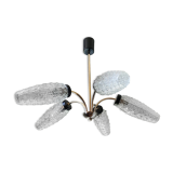 Vintage chandelier in brass and glass