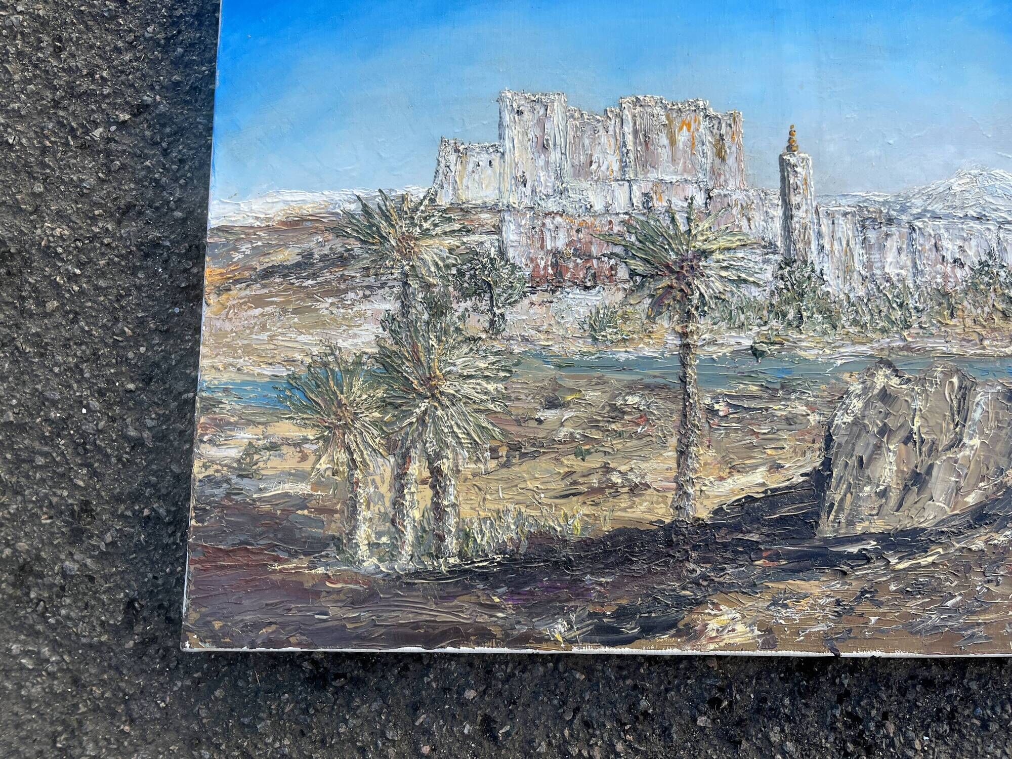 Orientalist painting – Kasbah between Ouarzazate and Zagora – Oil on canvas