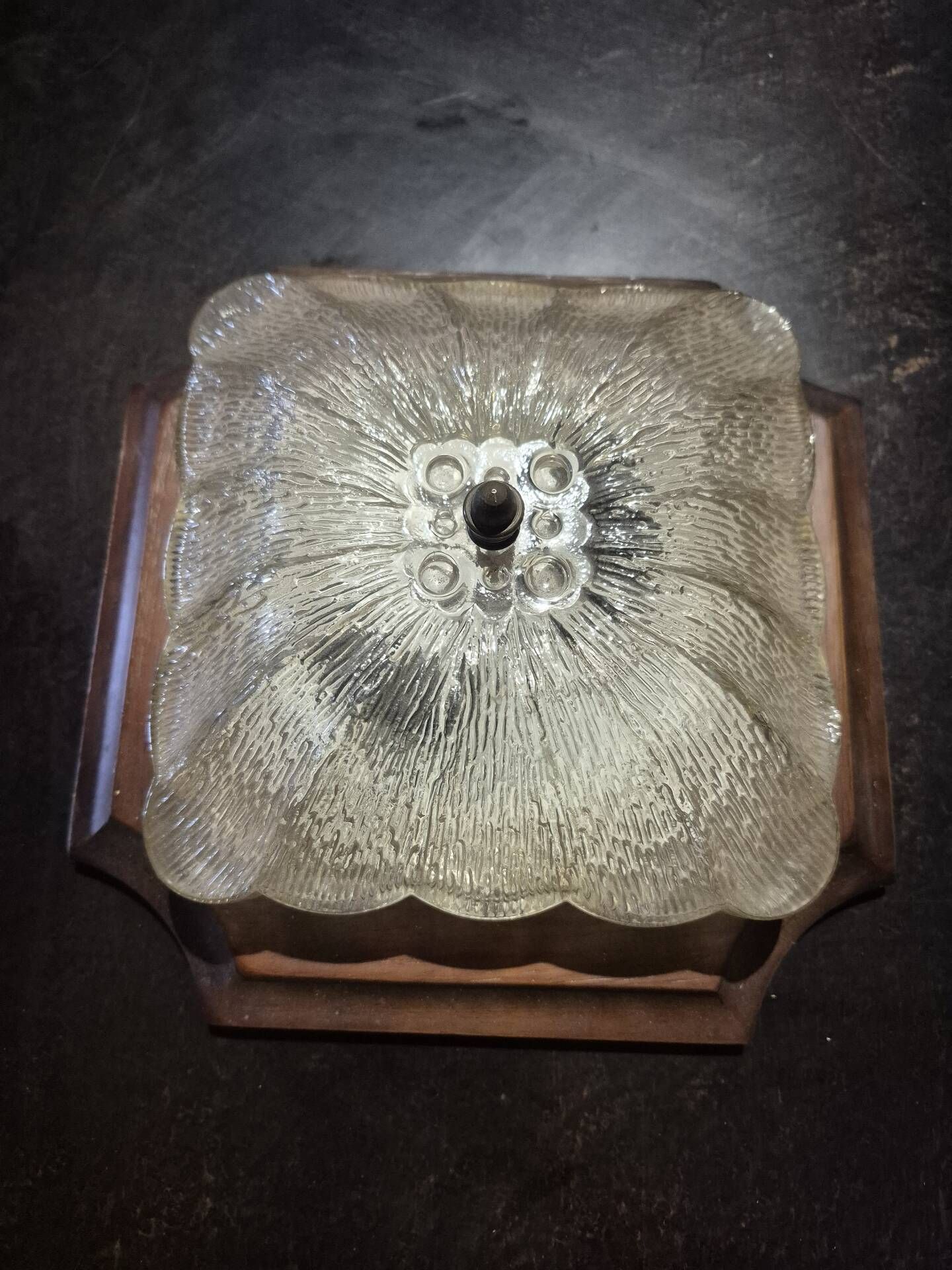 Wall ceiling lamp wood and (amber) glass 1960s moulded