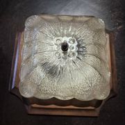Wall ceiling lamp wood and (amber) glass 1960s moulded