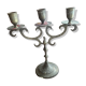Vintage brass candelabrum engraved with three lights and a snuffer.