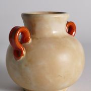 Art Deco Ceramic Beige Vase with Red Handles by Anna-Lisa Thomson, Upsala Ekeby