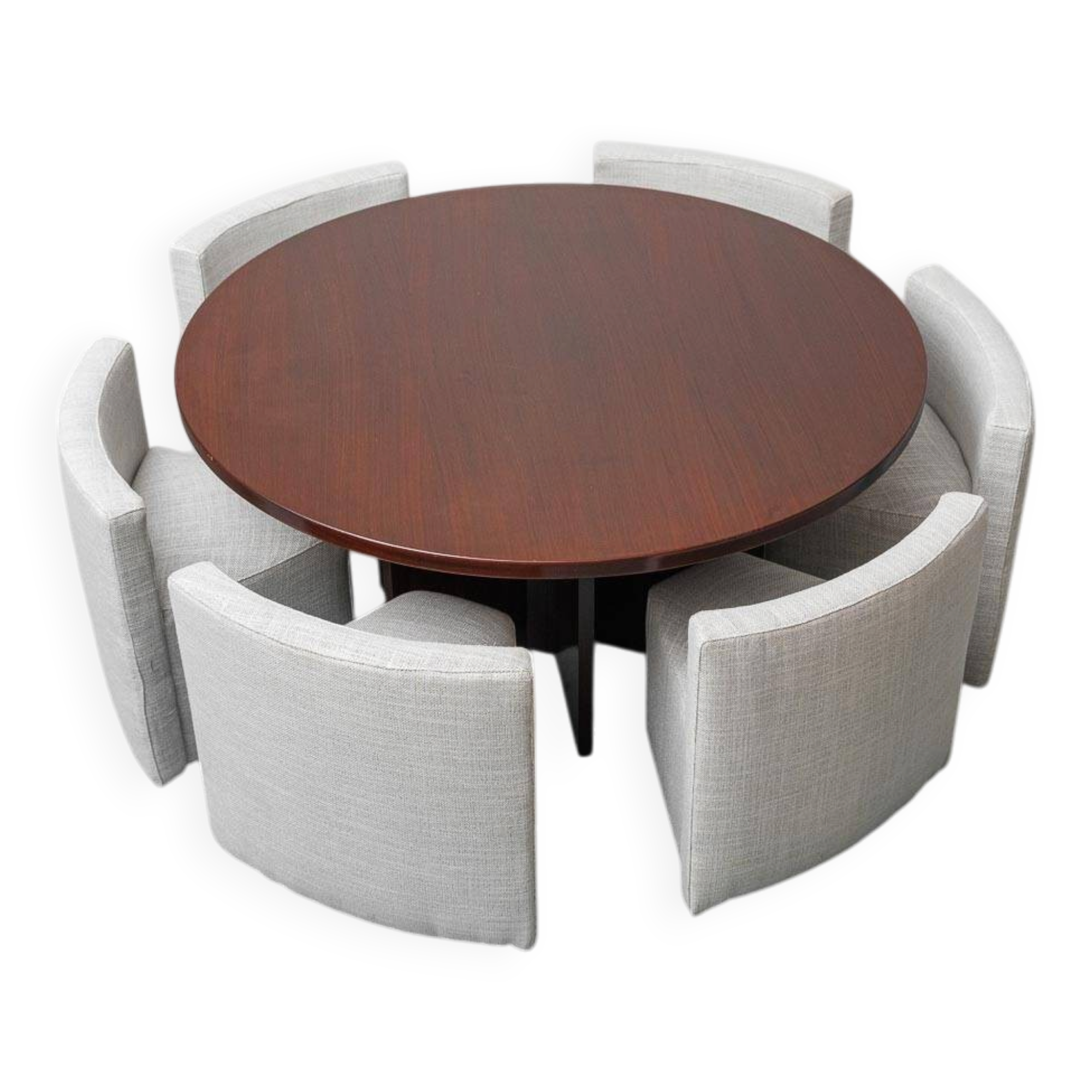 Vintage round dining set with 6 chairs, 1970s modernist