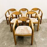 Set of six Rainer Daumiller pine wood arm chairs, 1970s