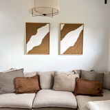 Brown and white relief diptych panels