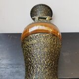 Vase large model black ceramic gold & brown vintage wood imitation