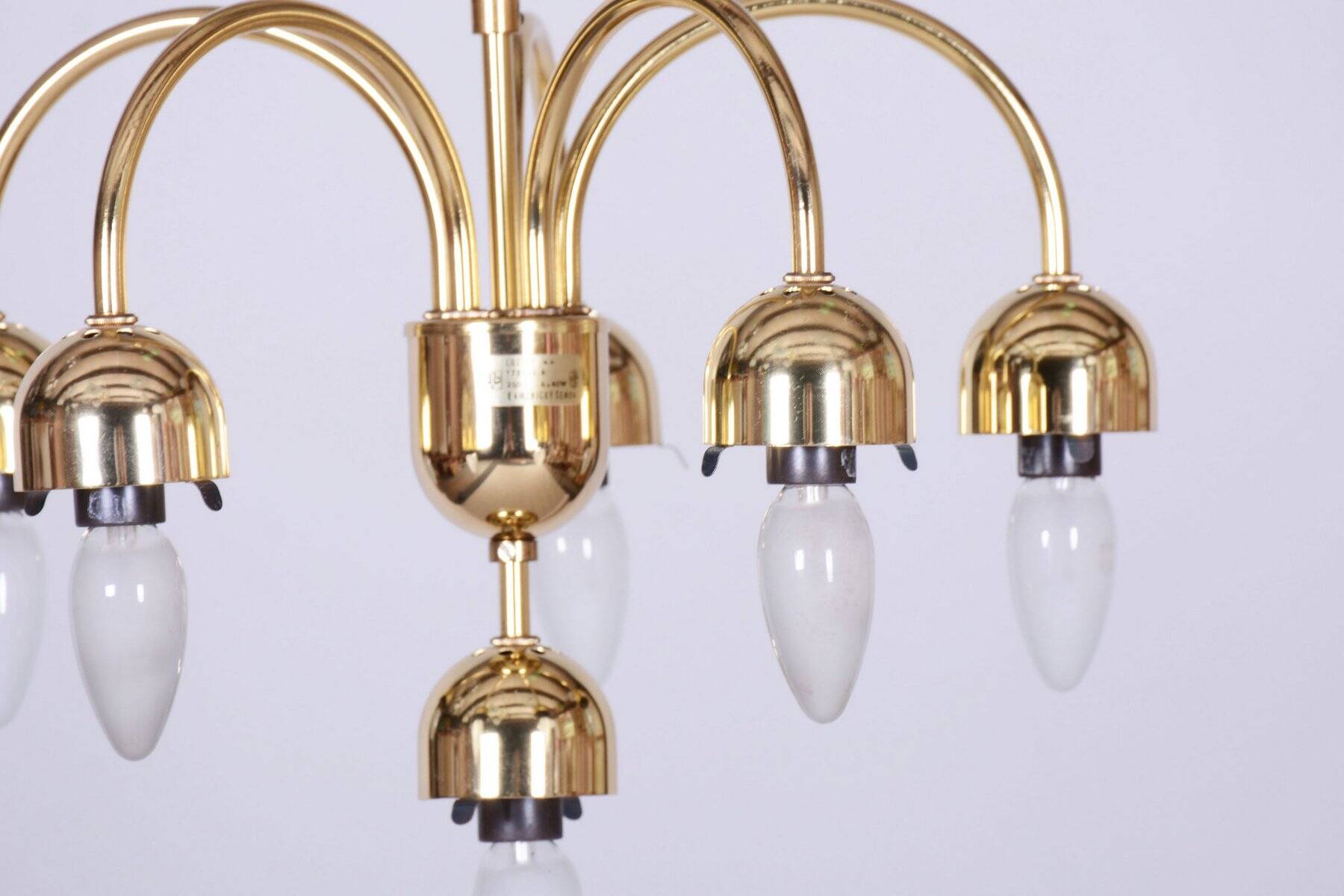 Mid-Century Chandelier in Brass and Opaline Glass, Czech, 1950s