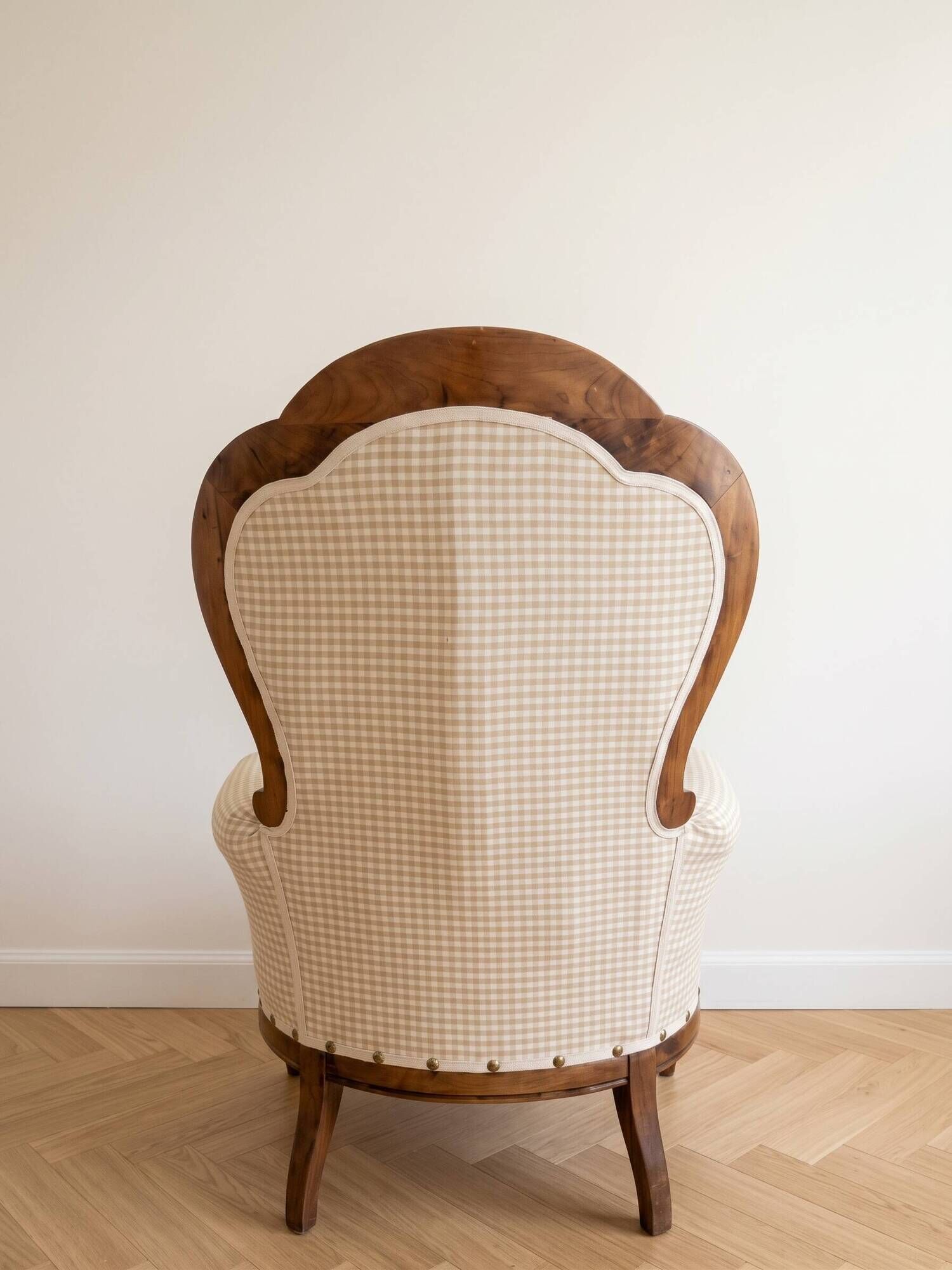 Pair of Voltaire armchairs in wood and gingham fabric.