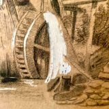 Frame early XX gilded wood water mill signed