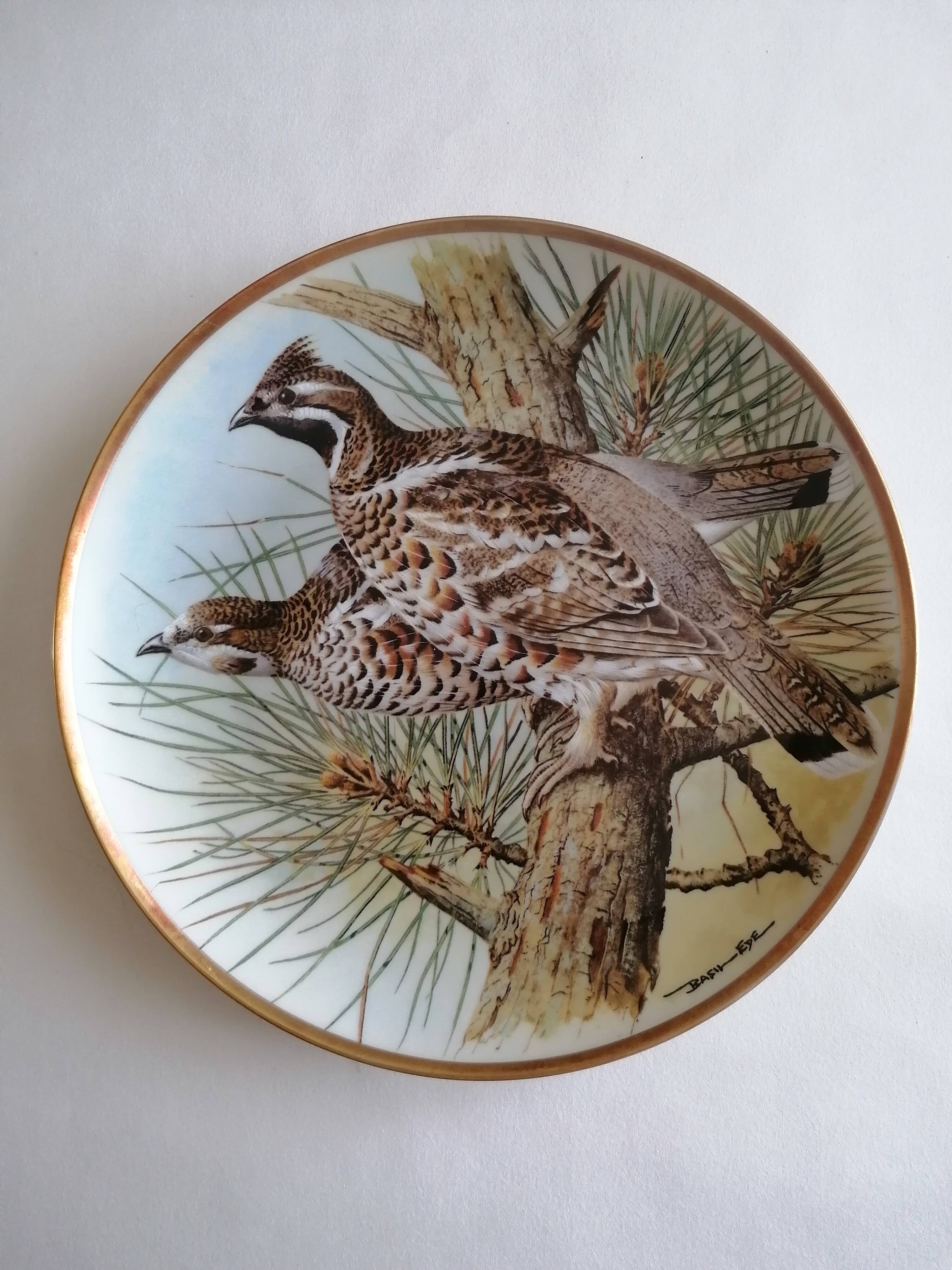 Porcelain plate Limoges collection birds Hazel Grouse