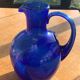 Blue blown glass ice decanter from vintage biot glassware