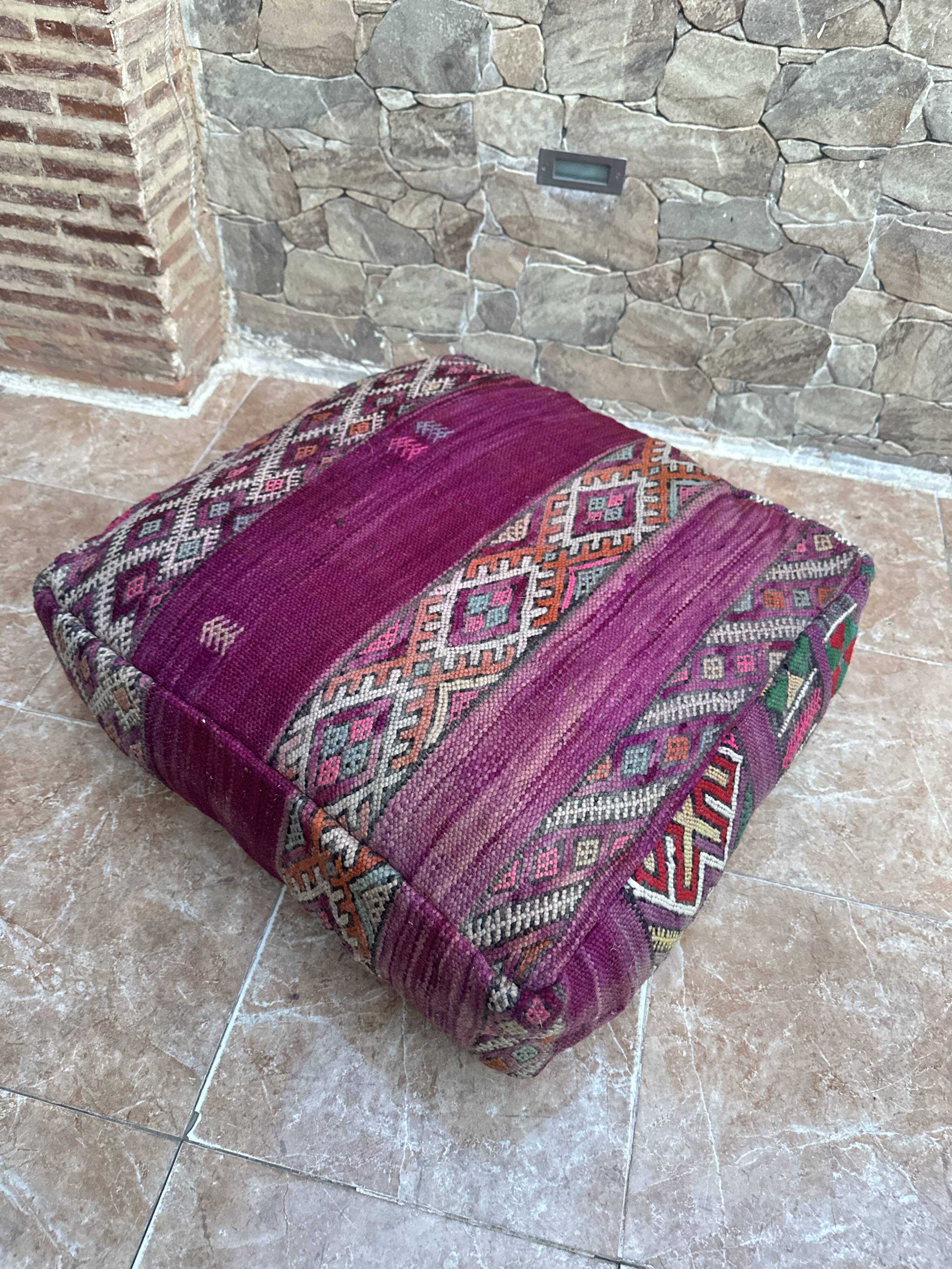 Handmade Berber Kilim pouf, floor cushion.