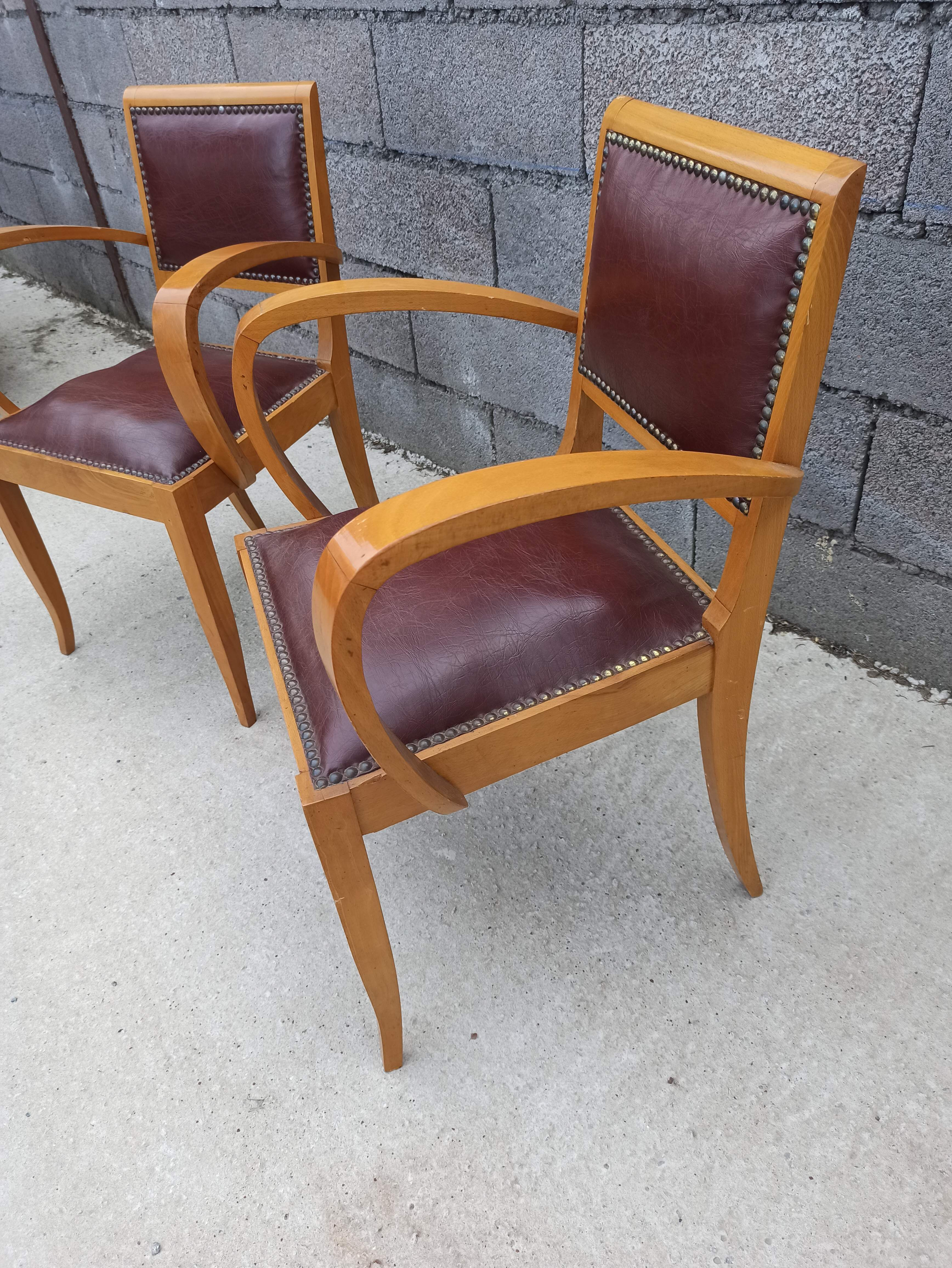 Pair of bridge armchair in brown skaï year 50s