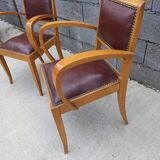 Pair of bridge armchair in brown skaï year 50s