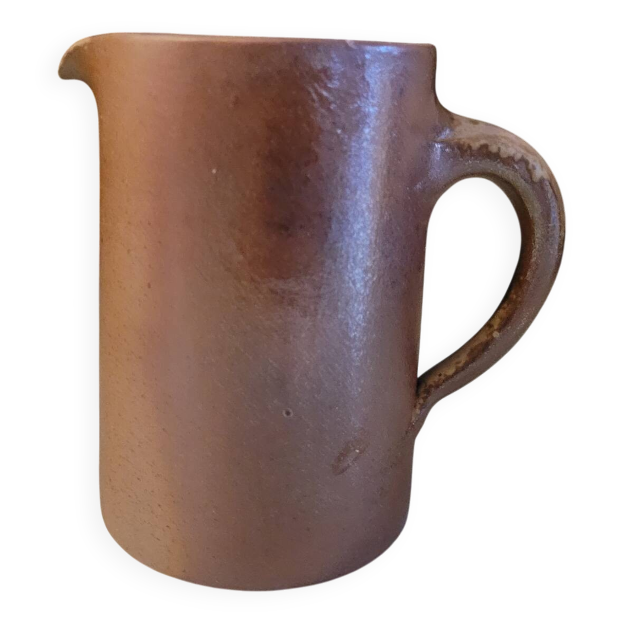 Pichet en grès artisanal – émaillage brun rosé – France, années 1970