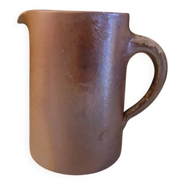 Pichet en grès artisanal – émaillage brun rosé – France, années 1970