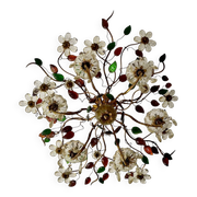 Floral chandelier Banci Firenze with 6 lights, coloured glass and gold metal.