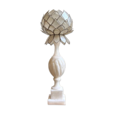 Alabaster table lamp with an artichoke-shaped shade.