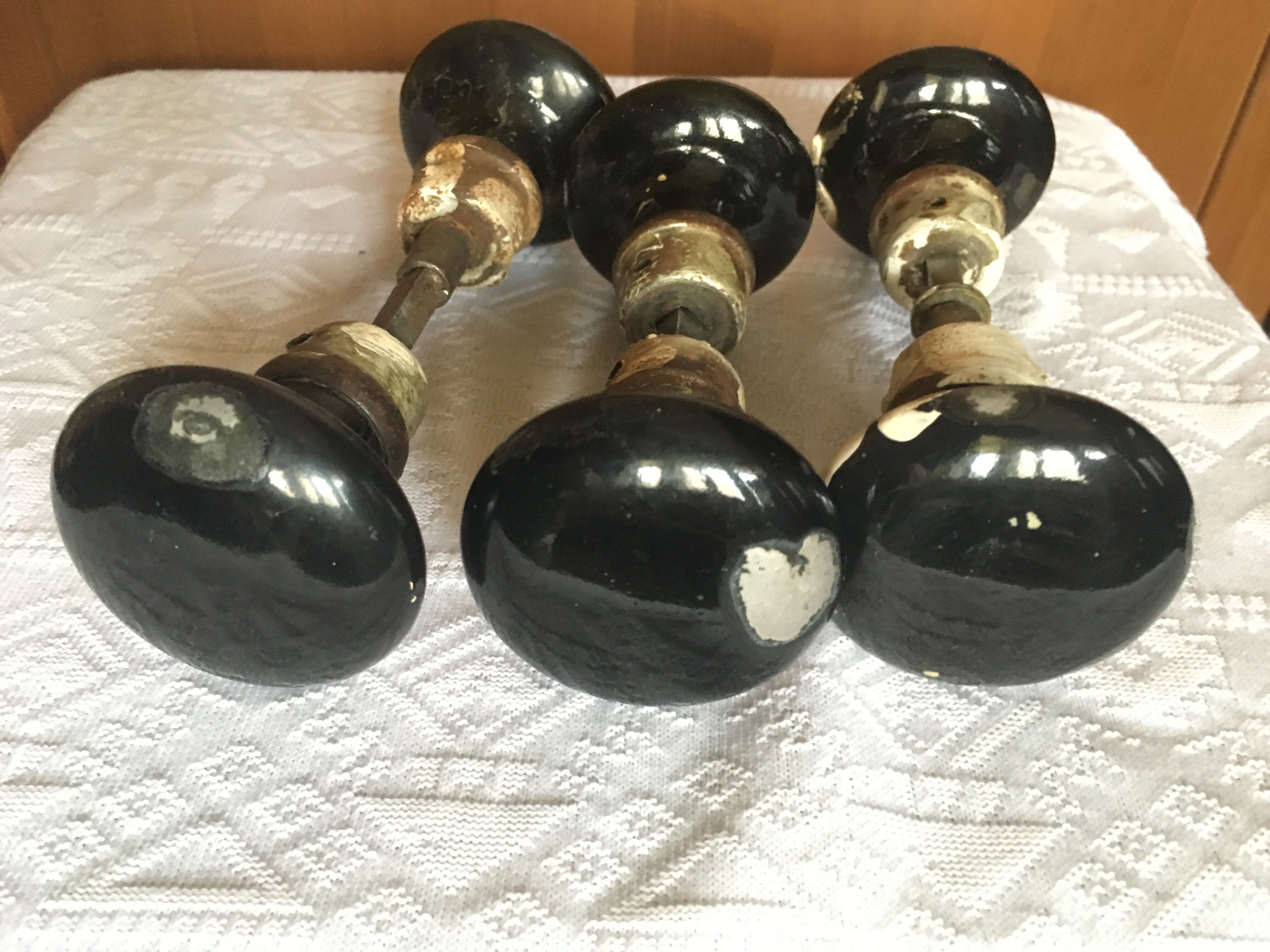 Set of black bakelite door handles