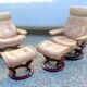 Pair of vintage original ekornes stressless armchairs with stool