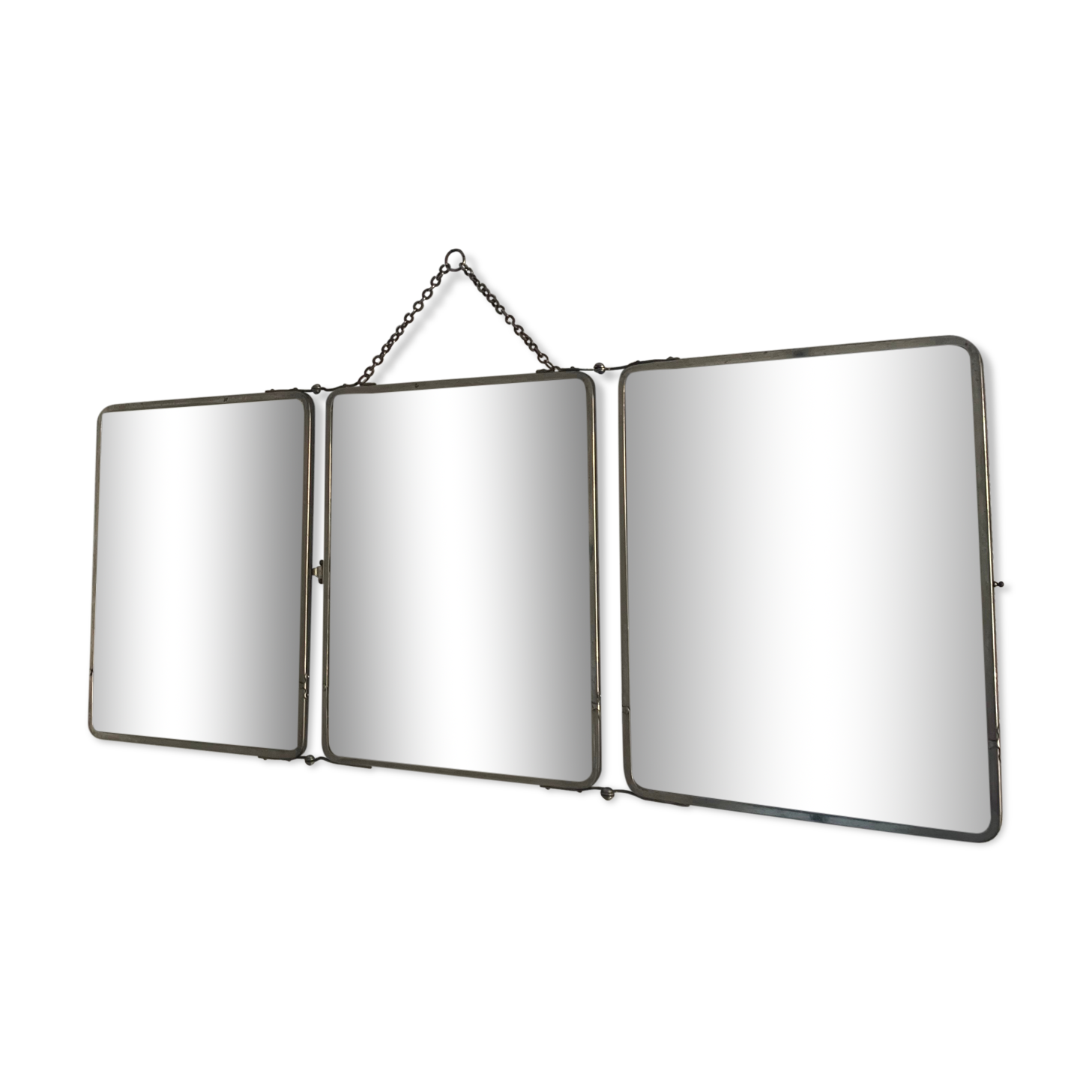 Miroir vintage 1930 triptyque de barbier Art Déco tissu - 31 x 77 cm