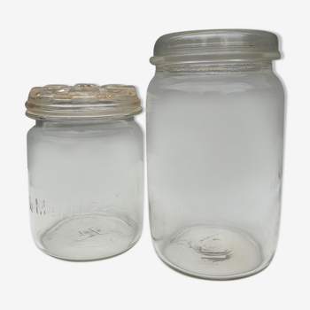 Duo vintage glass jars RAC and The Best