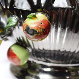 Vintage Italian silver-plated porcelain bowl with cut-out design of fruits and flowers.