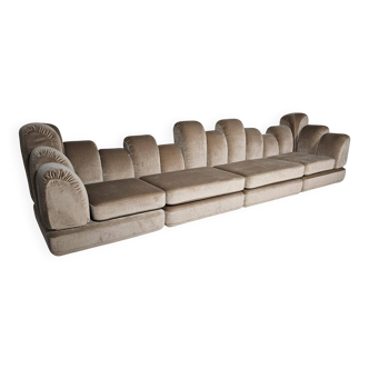 Beige mohair velvet sectional sofa by Hans Hopfer, Roche Bobois.