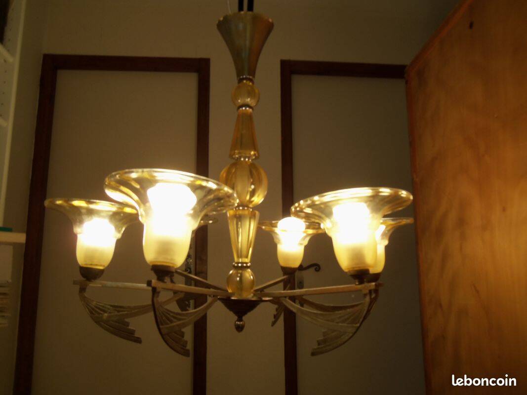 Véritable lustre art déco 6 branches