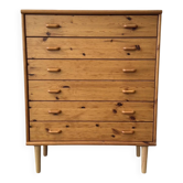 Vintage Danish pine chest of drawers with 6 drawers and wooden handles.
